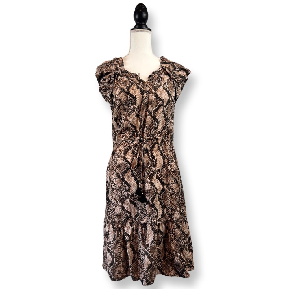 Figue Gianna Short Drawstring-Waist Snake-Print Dress Python